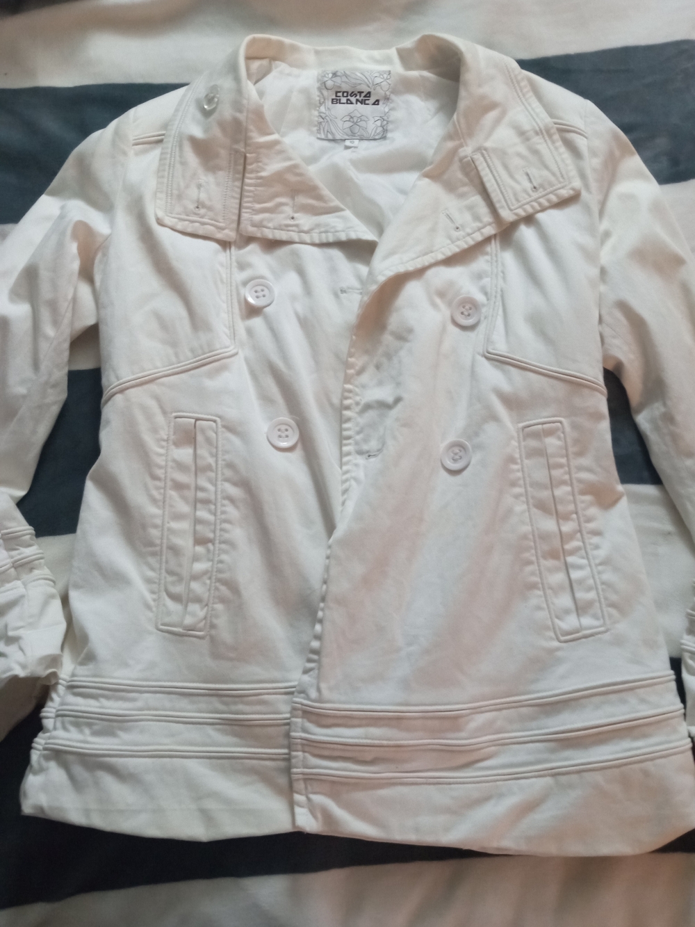 Costa Blanca White Double-Breasted Pea Coat Jacket